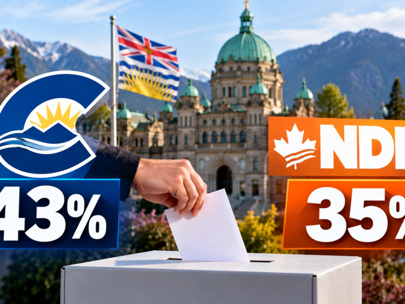 ਨਵੀਂ ਚੋਣ ਤੋਂ ਬਾਅਦ BC Conservatives 43%, NDP 35%: Angus Reid ਸਰਵੇਖਣ ਵਿੱਚ 8 ਅੰਕਾਂ ਦੀ ਬੜ੍ਹਤ